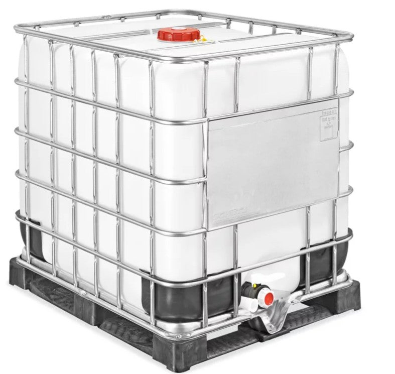 Large white industrial container on a black pallet for PurOxy